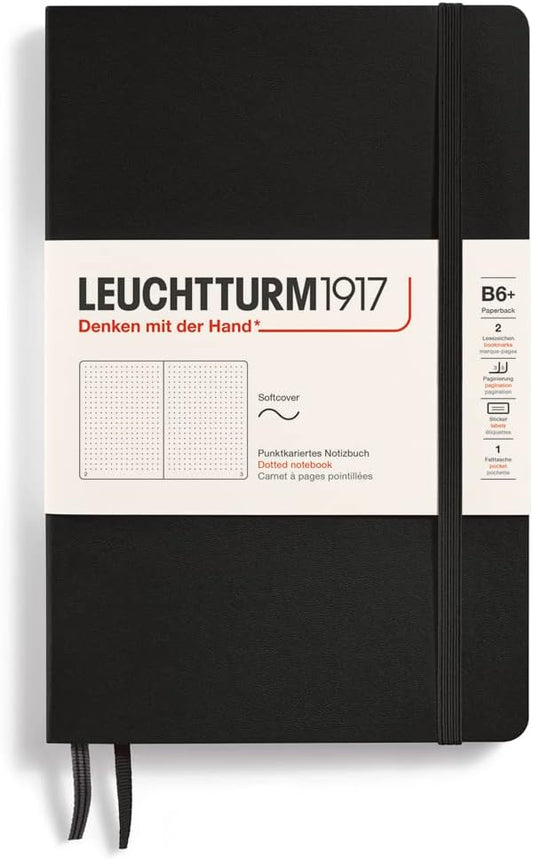 LEUCHTTURM1917 - Notebook Softcover Paperback B6+ - 123 Numbered Pages for Writing and Journaling (Dotted, Black)