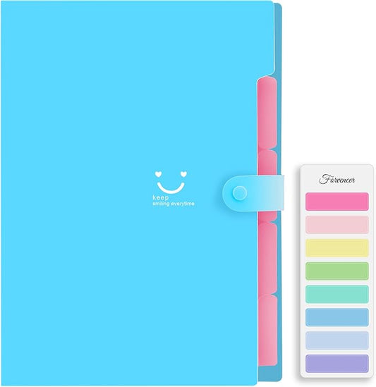 Forvencer Accordion File Organizer, Letter Size, 5 Pocket Expanding File Folder, Cute File Folder with Labels, Portable File Organizer for School Office Supplies, Folders for Documents, Sky Blue
