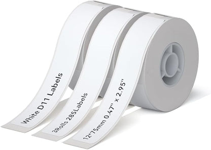 NIIMBOT D11 Label Maker Tape Adhesive White Label Paper 0.47" X 2.95" (12 X 75mm) 95 Labels/Roll, Compatible for NIIMBOT D11 D110 Label Printer, Thermal Paper Black on White, 3-Roll