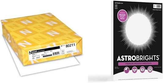 Neenah Exact Vellum Bristol, 8.5" x 11", 67 lb/147 gsm, White, 94 Brightness, 250 Sheets (80211) & Astrobrights/Neenah Bright White Cardstock, 8.5" x 11", 65 lb/176 gsm, White, 75 Sheets (90905-02)