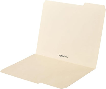 Amazon Basics 1/3-Cut Tab, Assorted Positions File Folders, Letter Size, Manila - Pack of 100
