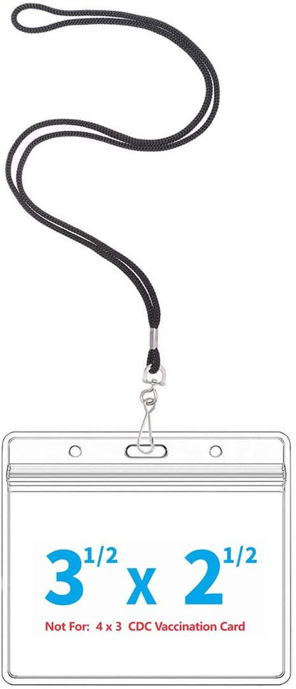 Extra Thick Horizontal ID Card Name Tag Badge Holder with Waterproof Type Resealable Zip (Holders with lanyards, 100Packs)