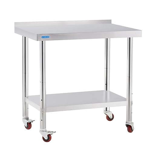 Stainless Steel Table for Prep & Work with 4 Caster Wheels with Backsplash 24 x 36 NSF Metal Commercial Kitchen Adjustable Under Shelf Worktable for Restaurant Home Outdoor