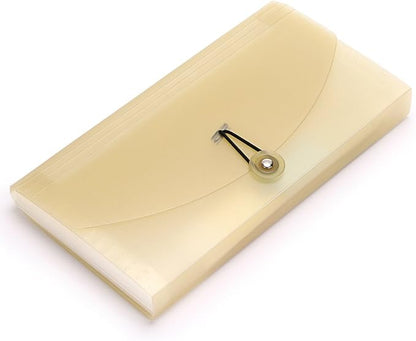 BTSKY Expanding File Folder - 13 Pockets, Small Accordion File Folder, Expandable Card Ticket Holder, Plastic Business Document Organizer, Khaki Translucent