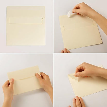 Wishop 100 Pack Cream A7 Envelopes Self-Adhesive 5x7 Envelopes for Invitations, 5x7 Greeting Cards (Cream, 5.24 x 7.21 Inches)