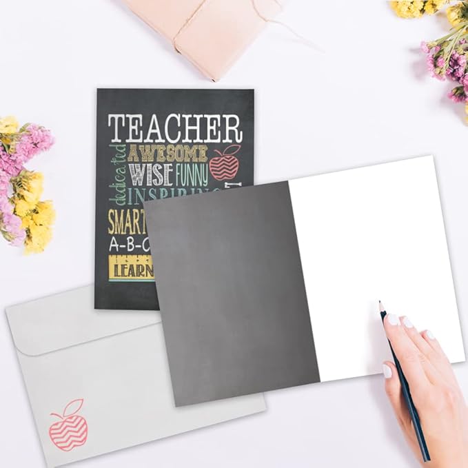 Tree-Free Greetings Teacher Appreciation Cards - Artful Designs - 2 Cards + Matching Envelopes - Made in USA - 100% Recycled Paper - 5"x7" - Lighthearted, For Teacher, Awesome Teacher (GT64456)