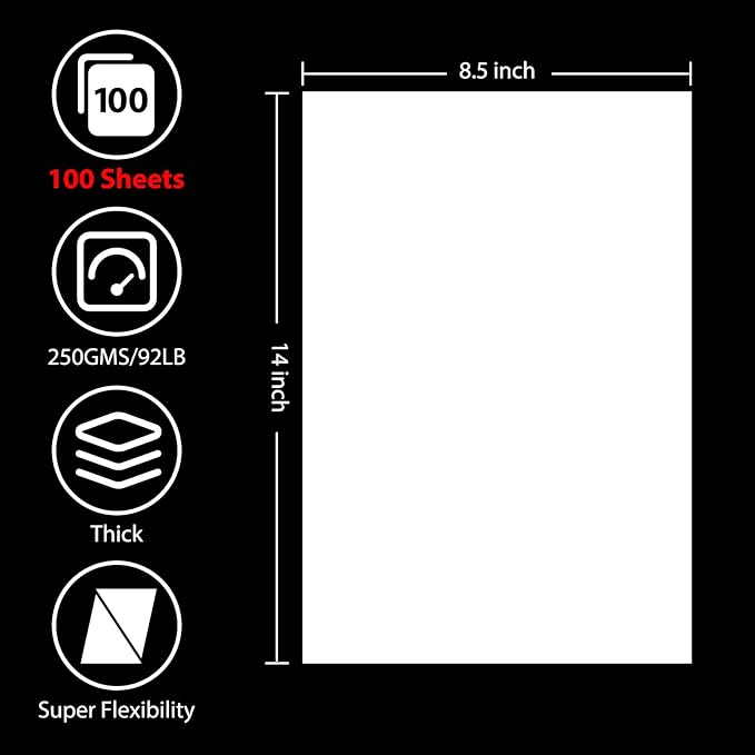 100 Sheets White Cardstock 8.5” x 14”, 92lb/250gsm Black Card Stock, Thick Card Stock Paper, Heavy Cardstock Paper for Printer, Resume, Scrapbooks, Art, Crafts, Business Cards