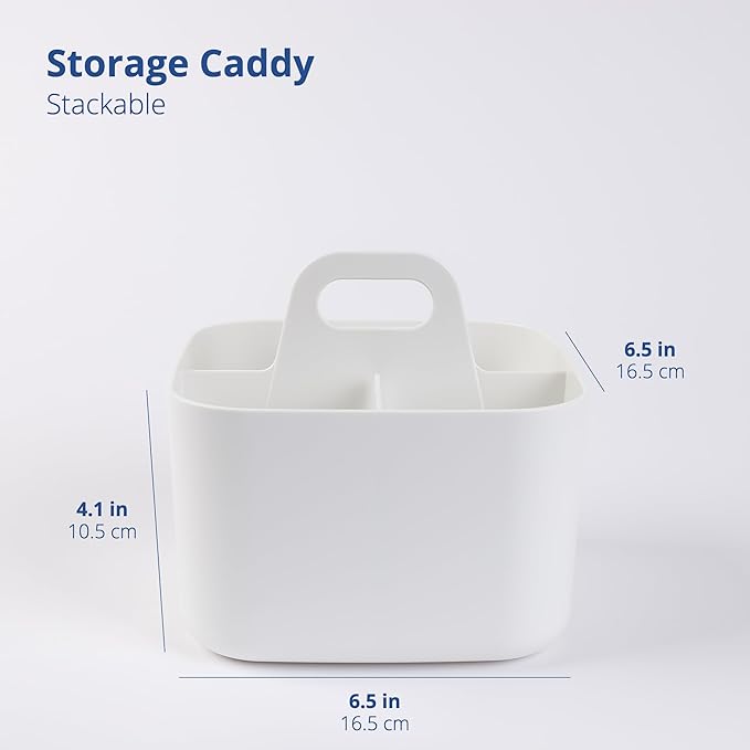 BLUE GINKGO Stackable Organizer Caddy – Korean-Made Portable Tote for Bathroom, Office, Crafts, or School Supplies (Square, White)