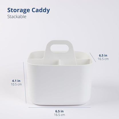 BLUE GINKGO Stackable Organizer Caddy – Korean-Made Portable Tote for Bathroom, Office, Crafts, or School Supplies (Square, White)