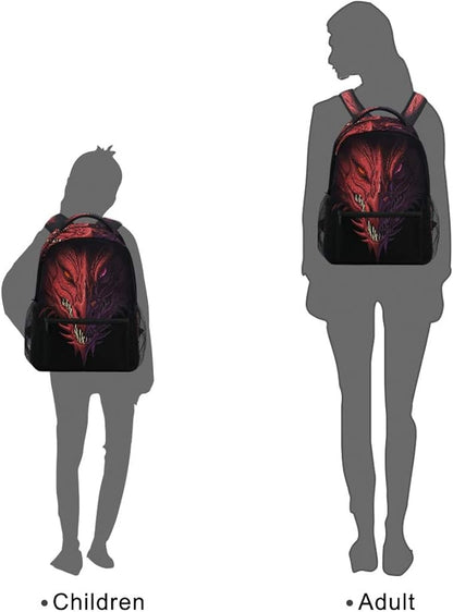 Blueangle Angry Red Dragon Head Print Travel Backpack for School Water Resistant Bookbag