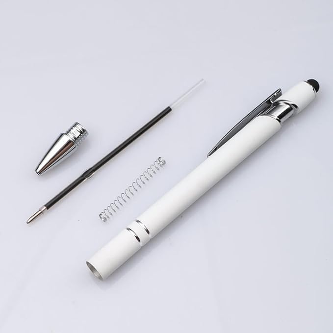 Up to 480 Pcs Personalized Pens in Bulk, Custom Metallic Printed Name Pens with Black Ink, Customized Pens Bulk with Stylus-Great Gift Ideas(White)