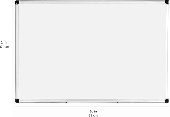 Amazon Basics Magnetic Dry Erase Whiteboard, 36"W x 24"H, Aluminum Frame, Silver/White