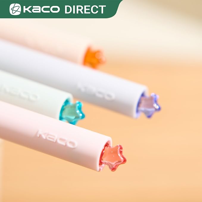 Kaco FIRST Gel Pens Cute Stationery Black Ink, 0.7 mm Medium Point, Aesthetic Cute Star Pens for Journaling (8 Pcs Bright Colors)
