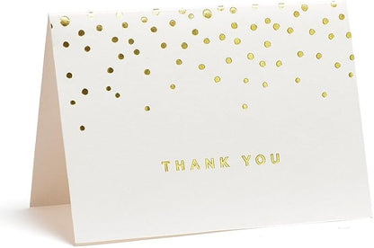 Gartner Studios Gold Foil Dots Thank You Cards, Ivory and Gold Foil Blank Thank You Notes, 3.5” x 5”, Set of 50 Blank Notecards with Envelopes (13745)