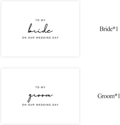 Set of 2 Wedding Cards for Bride and Groom with Matching Envelopes, To My Bride on our Wedding Day Card, To My Groom on our Wedding Day Card.（Groom/Bride B）