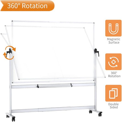 VIZ-PRO Double-Sided Mobile Whiteboard, 72 x 48 Inches, Magnetic Rolling Dry Erase White Board on Wheels with Aluminium Frame and Stand