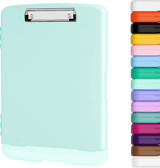 Piasoenc Clipboard with Storage, 8.5 x 11 Organization Box with Pen Holder and A4 Legal Paper Folder, Heavy Duty Plastic, Folio & Side-Opening, Low Profile Clip, for Nurses, Teachers, Blue