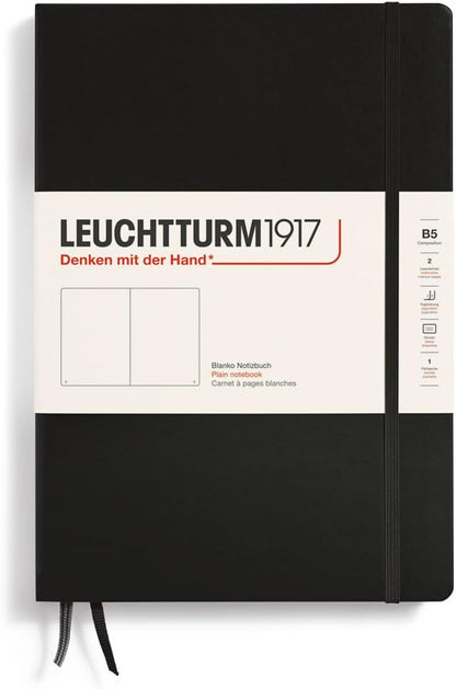 LEUCHTTURM1917 - Notebook Hardcover Composition B5-219 Numbered Pages for Writing and Journaling (Black, Plain)