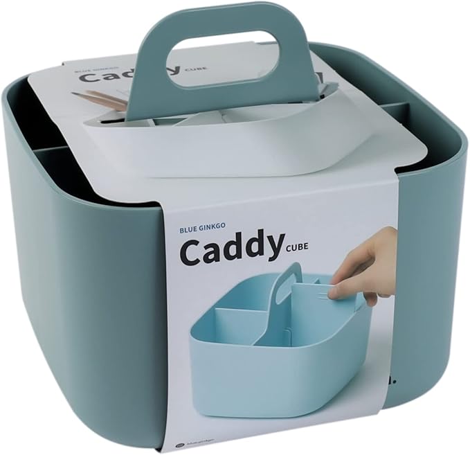BLUE GINKGO Stackable Organizer Caddy – Korean-Made Portable Tote for Bathroom, Office, Crafts, or School Supplies (Square, Green)