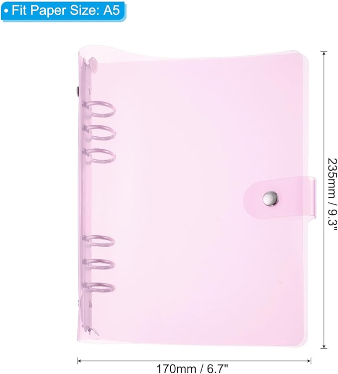 PATIKIL A5 Clear Binder Cover, Soft PVC Bling Loose Leaf Binder Protector Refillable Notebook Shell with Snap Button Closure for DIY Meeting Notebook Folder, Purple