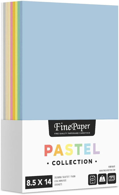 Assorted Pastel Colored Paper – Assortment of 9 Colors for Arts and Crafts, Invitations, Flyers, Posters, Decorations | Regular 20lb Bond (75gsm) | 8.5" x 14" | 25 Each Color (225 Sheets Total)