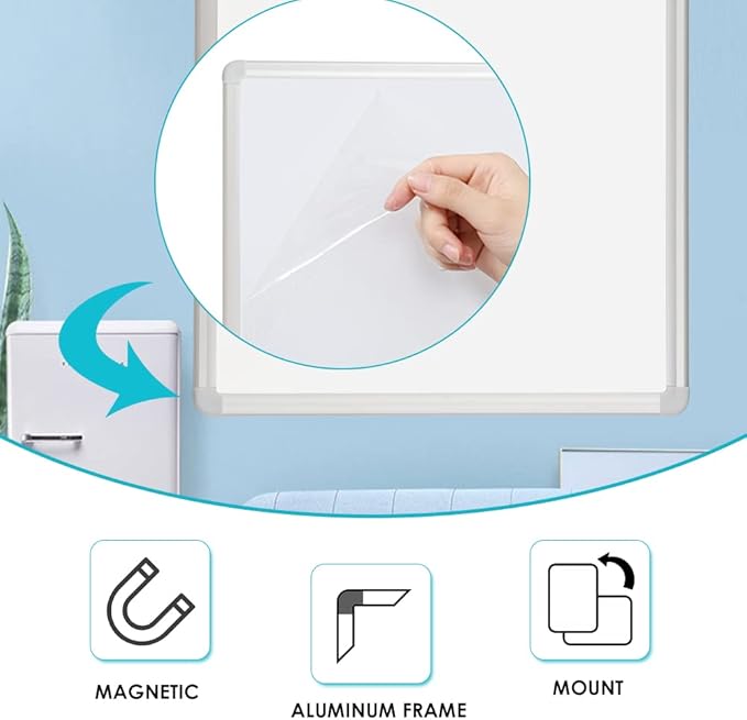 DEVELOP Magnetic White Board Dry Erase, 32 x 44 Inch, Dry Erase Board Aluminum Frame for Wall, Hanging Whiteboard with Detachable Marker Tray for Planning, Kitchen, Memo, School, Home, Office