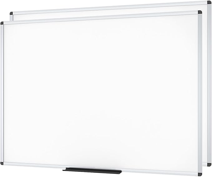 VIZ-PRO Dry Erase Board/Whiteboard, Non-Magnetic, Pack of 2, 6' x 4', Wall Mounted Board for School Office and Home