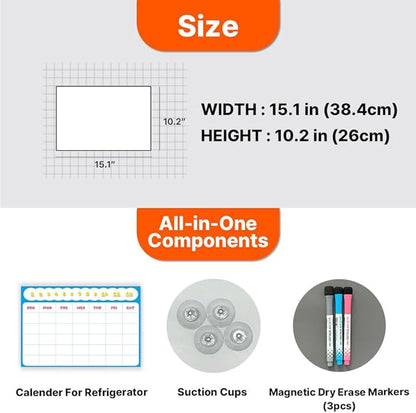 GEEKBEAR Dry Erase Refrigerator Calendar with 3 Markers - Attachable to Any Fridge with Special Suction Cups - Monthly and Weekly Designs, Acrylic - 15.7" x 10.6" (08. Cloud, Monthly)