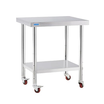 Stainless Steel Table for Prep & Work with 4 Caster Wheels with Adjustable Undershelf 24 x 30 NSF Metal Commercial Kitchen Worktable for Restaurant Home Outdoor