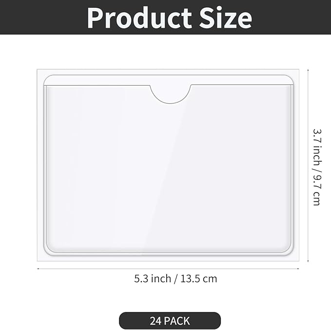 50 Pack Self-Adhesive Index Card Pockets for 3" x 5" Card,Clear Plastic Labels Holders with Top Open for Loading, Storage Bins, Library and Bins