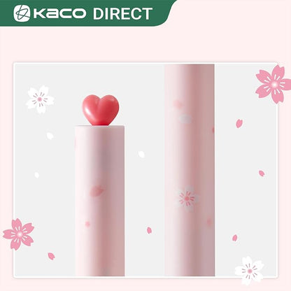Kaco FIRST Gel Pens Cute Stationery, Pack of 2 Pieces Heart Pen Set with Extra 4 Black Refills (2 Pink)