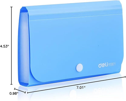 Expanding File Folder, Subdivision Accordion File Folder Mini Organizer PP Wallet for Cards,Coupons,Receipt,Tax Item or Changes,7x4.5 Inches,12 Pockets with Tabs and Check Case(Blue)