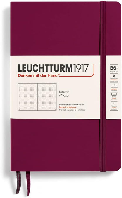 LEUCHTTURM1917 - Notebook Softcover Paperback B6+ - 123 Numbered Pages for Writing and Journaling (Dotted, Port Red)