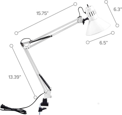 Bostitch Office VLF100-WHT Swing Arm Desk Lamp with Clamp Mount, 36" Reach with Multi-Joint Adjustment, Includes Replaceable LED Bulb (VLF), White