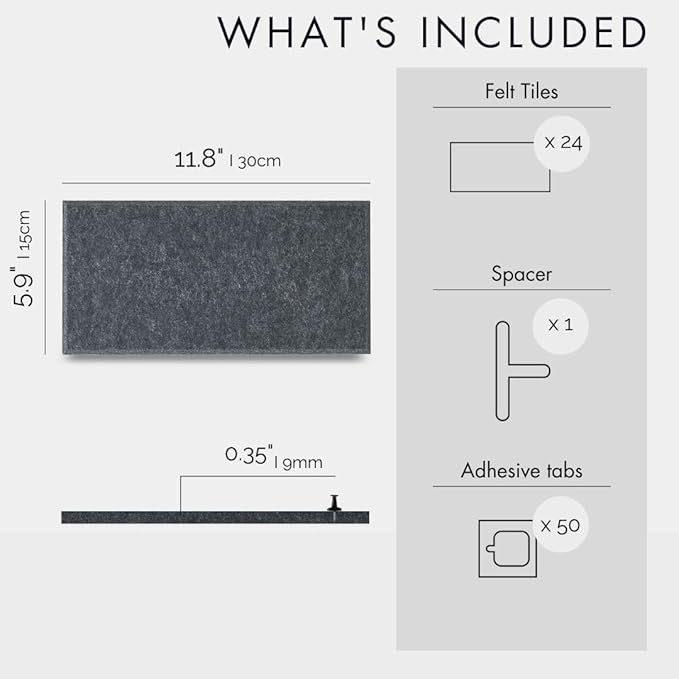 Large Cork Board for Office - Pack of 24 - Black Felt Board Alternative - Felt Bulletin Board Tiles for Office Wall Decor, Push pin Board Wall Organizer for Office (Charcoal Gray)