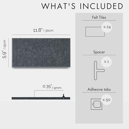 Large Cork Board for Office - Pack of 24 - Black Felt Board Alternative - Felt Bulletin Board Tiles for Office Wall Decor, Push pin Board Wall Organizer for Office (Charcoal Gray)