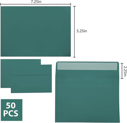 50 Packs Dark Green A7 Envelopes,5x7 Envelopes,5x7 Envelopes for Invitations,Printable invitation envelope,Photos, postcards, greeting cards, mailings, Wedding Self-sealing Envelopes (Dark Green)