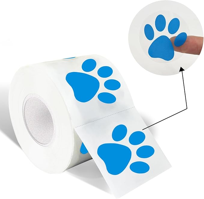 Paw Print Stickers, 1.5" Clear Round Bear Paw Stickers (500 PCS, Blue)