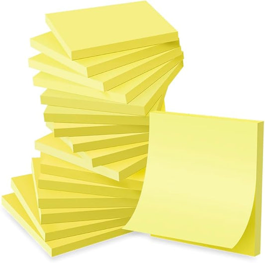 (16 Pack) Sticky Notes 3x3, Canary Yellow, Sticky Pads, Recyclable, Self-Stick Pads, Easy to Post for Home, Office, Notebook