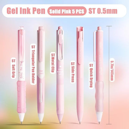 5 Count Pastel Gel Ink Pen Set,Cute Note Taking 0.5mm Fine Point Retractable 5 Count Black Ink Pens for Writing, Journaling, School, Office (Light Pink)