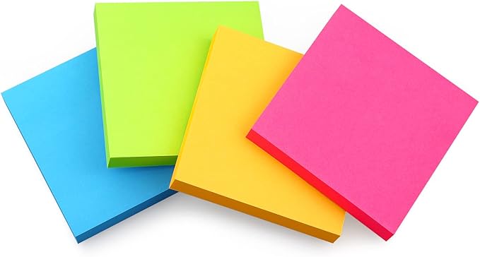 Sticky Notes 3x3 Self-Stick Notes Bright Colors Sticky Notes 4 Pads 100 Sheets/Pad (Bright)