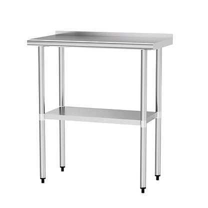 Stainless Steel Table 18 x 30 Inches Metal Prep Table with Backsplash & Adjustable Undershelf for Commercial Kitchen, Outdoor, Restaurant, Hotel & Garage