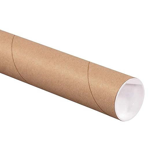 BOX USA Cardboard Tubes with Caps, 12"L x 2"W x 2"H, Pack of 50 | Poster Tube for Mailing and Storage of Blueprints, Artwork, Crafts, Long Art Holder, 12 inches