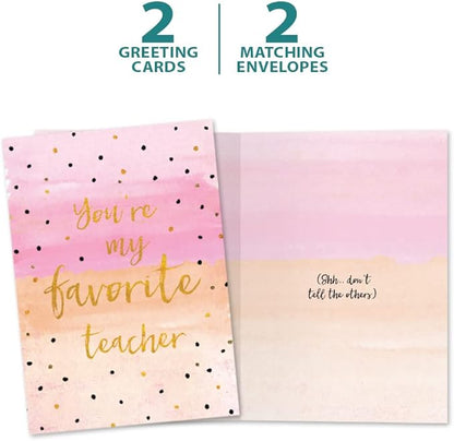 Tree-Free Greetings Teacher Appreciation Cards - Artful Designs - 2 Cards + Matching Envelopes - Made in USA - 100% Recycled Paper - 5"x7" - Humor, For Teacher, You're My Favorite (GT64436)