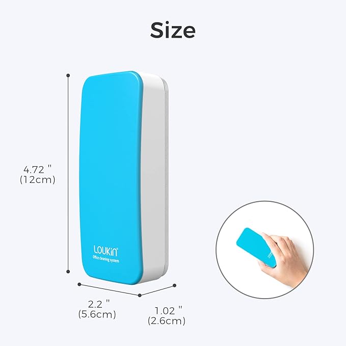 LOUKIN Magnetic Dry Erase Eraser, Whiteboard Eraser, Glass Board Eraser(Blue), One Bottle of 3.4 fl oz Whiteboard Cleaner Included, for Classroom, Home and Office Use