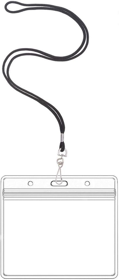 Extra Thick Horizontal ID Card Name Tag Badge Holder with Waterproof Type Resealable Zip (Holders with lanyards, 50 Packs)