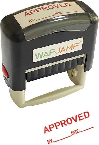 WAFJAMF Approved Date Message Stamp Self-Inking Rubber Stamp Office Stamp Red Ink-Medium