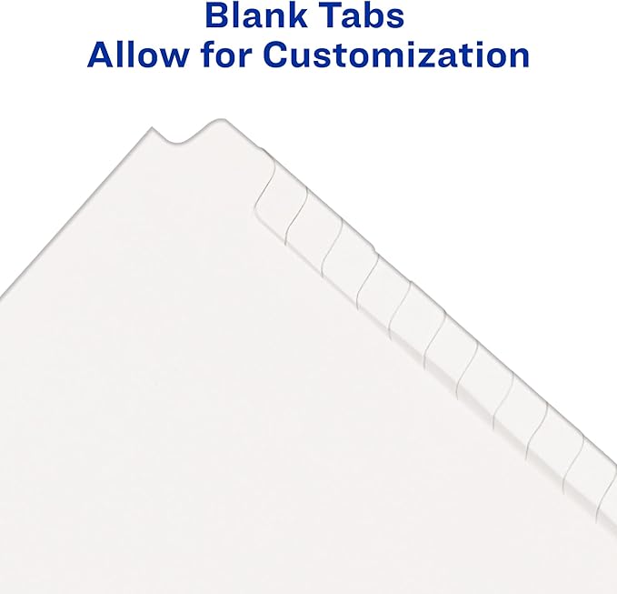 Avery Blank Tab Legal Exhibit Binder Dividers, White Unlaminated Tabs, Letter-Size, Standard Collated 25-Tab Set (11959)
