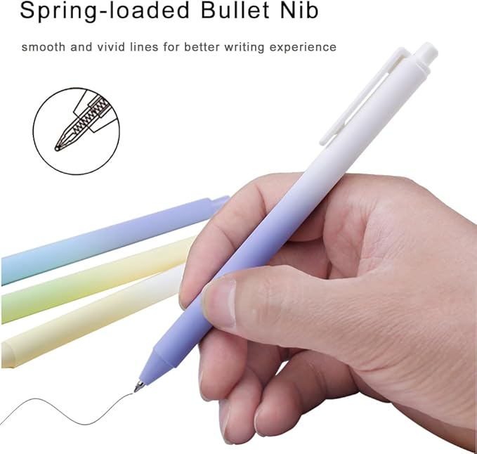 Retractable Gel Pens,8ct Black Ink 0.5mm Fine Point Pens Comfort Grip Smooth Writing Pens with Aesthetic Gradient Color Barrel for Journaling Note Taking Office School Supplies