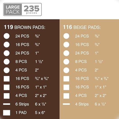 235 pcs Felt Furniture Pads Brown & Beige X-Protector! Huge Quantity of Furniture Pads for Hardwood Floors – Your Ideal Wood Floor Protectors for Furniture. Protect Any Type of Hard Floor!